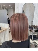 ノンジアミンカラー×ハイライト　大人可愛いピンクボブ