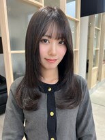 アム 表参道(am) 巻ける縮毛矯正【小顔薄めバンググレージュレイヤーロング前髪】