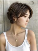 earthショートレイヤーボブミルクティー丸みショートボブ