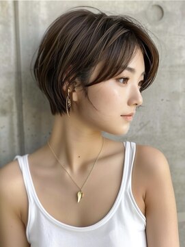 アース 栄店(HAIR&MAKE EARTH) earthショートレイヤーボブミルクティー丸みショートボブ