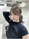 小顔ブリーチなし黒髪ネビージュワンレンローレイヤーボブルフ