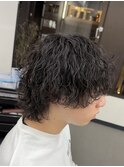 爽やか無造作ビジネスツーブロック波巻きパーマ