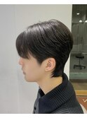 ブルーブラックフェザーパーマサーフカールセンターパート
