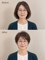 aptas 青山/表参道 白髪染め/白髪ぼかしハイライト/ボリュームアップエクステ&nbsp;50代の大人前髪ショート｜表参道・青山