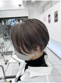 黒髪グレーベージュレイヤーロング前髪パーマ市川
