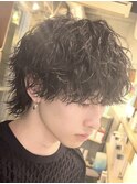 天神大名メンズパーマ波巻きパーマプードルパーマッシュウルフ
