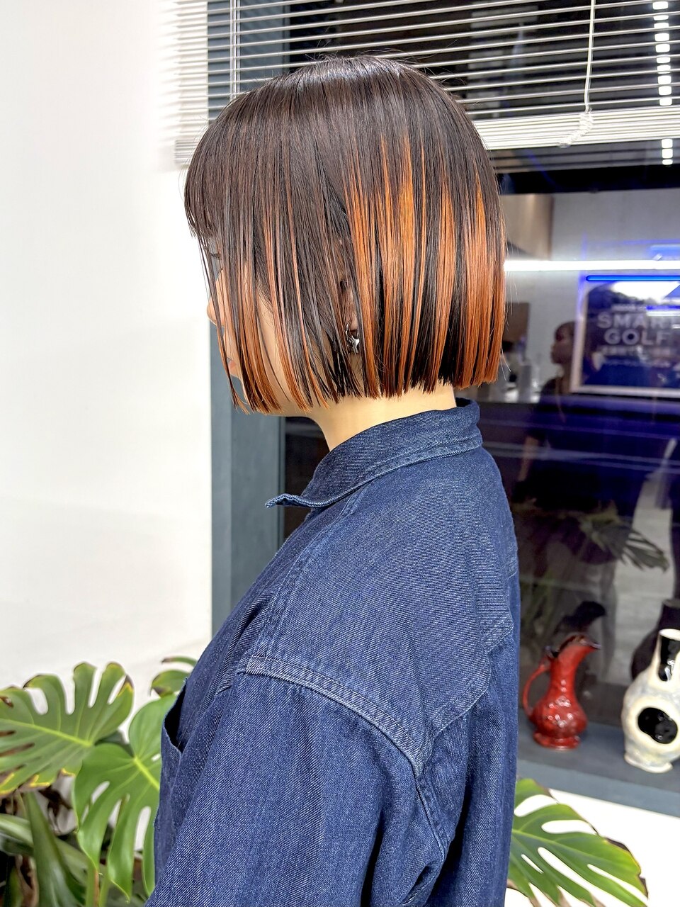ミニボブ/プレイングカラー/オレンジ/切りっぱなしボブ/柏美容室
