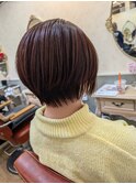 レイヤーショート×ナチュラルピンク系カラー