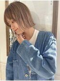 切りっぱなしボブぱつっとボブ透明感ベージュ