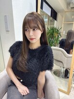 アム 表参道(am) 小顔薄めバンググレージュレイヤーロング前髪パーマ黒髪