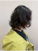透明感グレージュ/ミディアムレイヤー/パーマ
