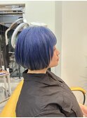 ブルーシルバーボブ顔まわりレイヤー20代30代40代姫カット