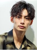 波巻きパーマツイストスパイラルパーマツーブロック黒髪