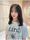 ミディアムレイヤー オリーブグレージュ レイヤーカット 韓国