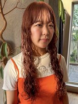 トップヘアー スパアンドリラクゼーション 安城(spa&relaxation)&nbsp;安城くせ毛風パーマウルフロングレイヤーアプリコットオレンジ