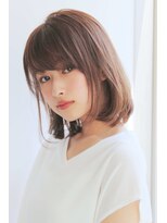 顔周り小顔カットボブルフ☆ハイライトカラーピンクベージュ