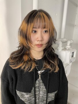 レコ 渋谷(LECO) シマシマデザインカラーハッシュカットウルフカット