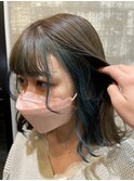 インナーカラー ターコイズブルー × オリーブベージュ