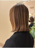 ★夏ハイライトカラー外ハネロブ結べるボブ切りっぱなし銀座30代