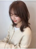 ココアベージュオリーブグレー韓国くびれヘアひし形ミディアム