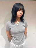 10. 黒髪ミディアム/外ハネアレンジ/デザインカラー
