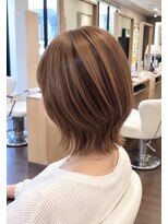 アース 郡山コスモス通り店(HAIR&MAKE EARTH)&nbsp;オレンジブラウンのレイヤーミニボブ