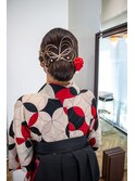 卒業式 袴 着付け ヘアアレンジ 水引き 金箔 シニヨンスタイル