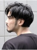 センターパート/スペインカールニュアンスパーマ/ダークアッシュ