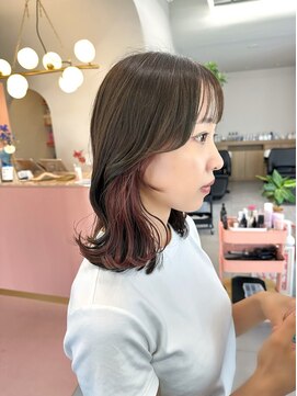 ミテ(mite) オリーブカラー/ピンクインナー/インナーカラー