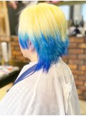 20代30代ブリーチハイトーングラデーションカラーブルー立体感
