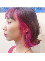 ラフ 原宿(L.a.a.g.f harajuku)&nbsp;ダークラベンダー×ピンク インナーカラー ボブ@原宿