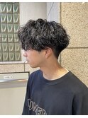 波巻きパーマ/メンズカット/メンズパーマ/センターパート