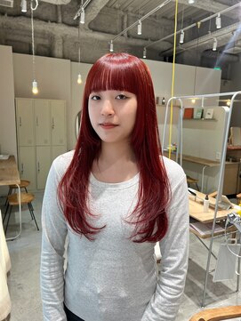 キチ(kici) レッドオレンジカラー/ブリーチなしダブルカラー/ロングレイヤー