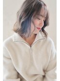 20代30代40代50代透明感小顔外ハネボブイヤリングカラーオリーブ