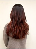 《TOPHAIR 玉島店/ ぴーち》ロングヘア艶レッドカラー