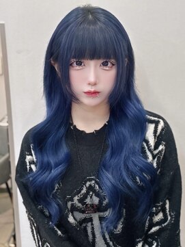 ラピステン 福岡天神 大名店(Lapis) エクステ/ブリーチ/青髪/ブルー/地雷デザイン/ネイビー
