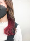 インナーカラー×レッド×イヤリングカラー×ケアブリーチ