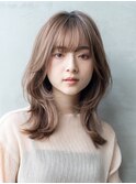 大人かわいい前髪セシルカットココアブラウンフリンジウェーブ