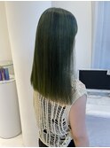 ブリーチハイトーンモスグリーンオリーブミディアムストレート