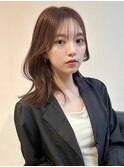 シースルーバング 韓国ヘア くびれ巻き ブラウンカラー