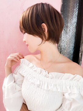 ロンド エメ 柏(Lond aimer) ミニウルフチェリーブラウンブリーチなしショートボブ前髪/柏柏