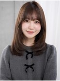 モーヴピンクベージュカラー韓国レイヤースタイル前髪カット