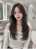 顔まわりレイヤー/グレージュカラー/韓国ヘア　20代30代40代