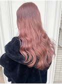 ストロベリーピンクカラー/ハイトーン/派手髪/個性的/巻き髪