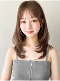 うる艶髪暗めカラー艶感デジタルパーマ美髪モテ髪薄めバング