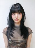 ロング小顔グレージュ韓国ヘア顔周りレイヤー_F31028