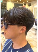韓国マッシュフェザーパーマニュアンスパーマセンターパート黒髪