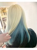 ☆流行りの水色インナーカラー☆ハイトーン☆イヤリングカラー