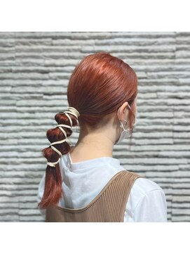 ビス ヘア アンド ビューティー 西新井店(Vis Hair＆Beauty) ブリーチありオレンジカラー×ヘアアレンジ