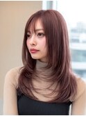 顔周りカットハッシュカットピンクブラウンワンホンレイヤー韓国